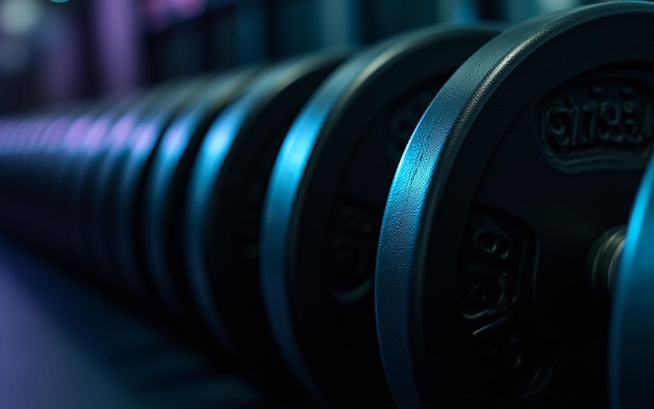 Heavy weightplates in a moody gym setting